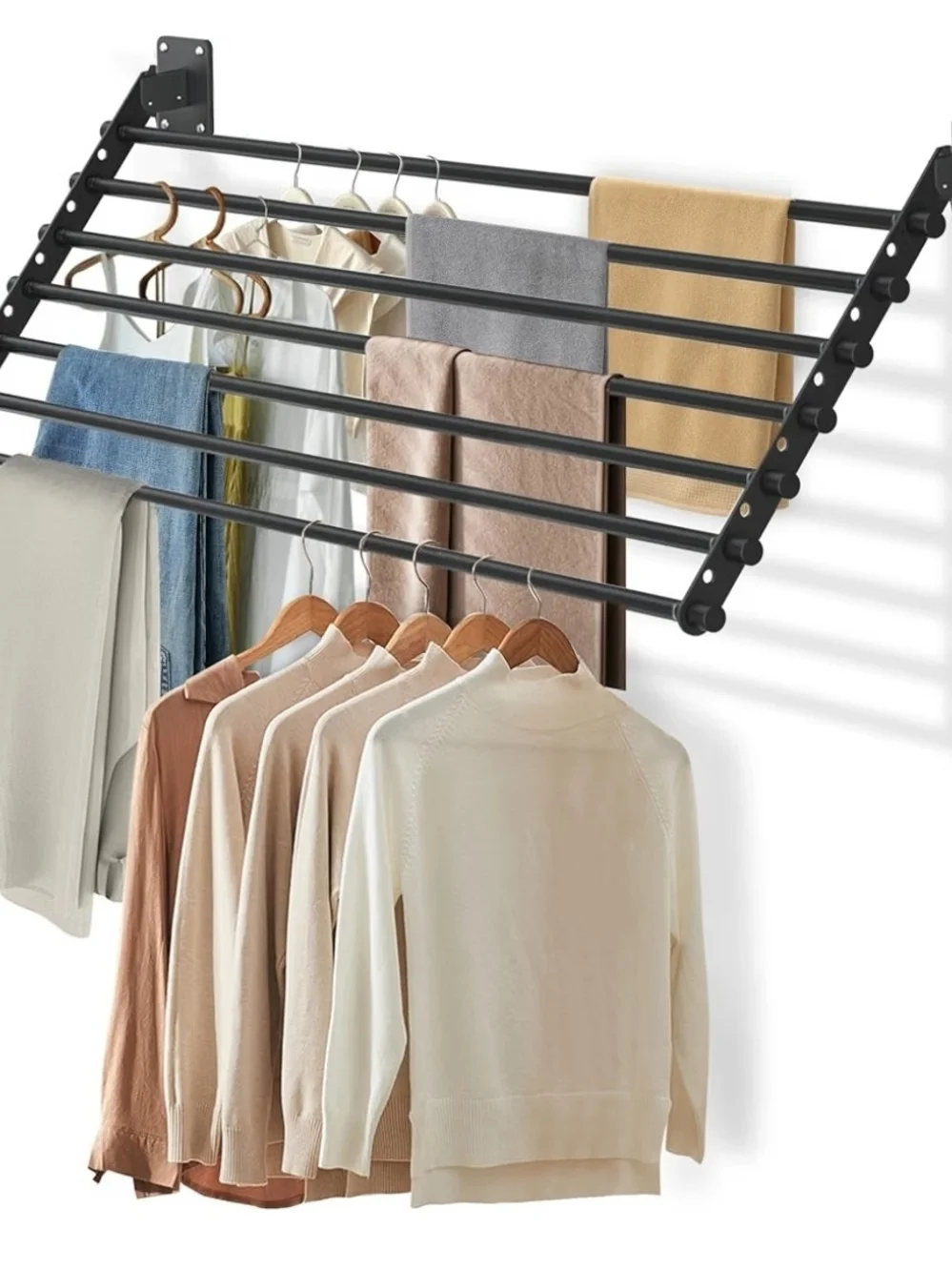 Black Wall-Mount Foldable Drying Rack - Versatile Home Storage